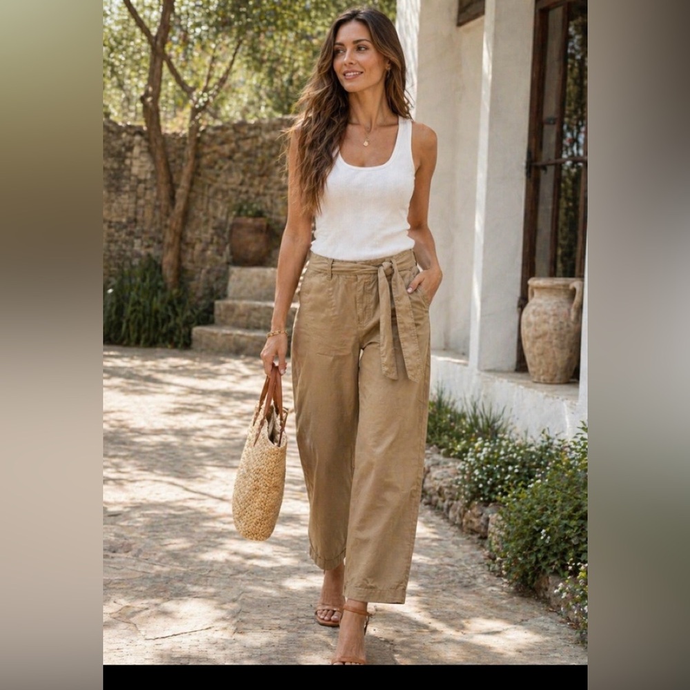 Ralph Lauren high rise belt tapered ankle pant tan sz 0